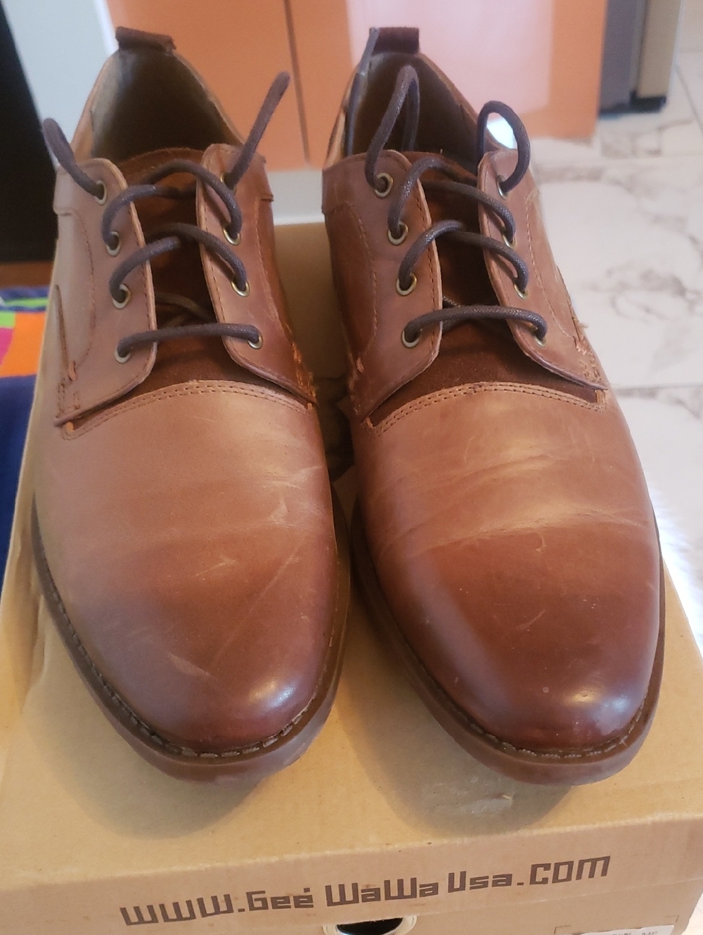 Men's Tan Leather Derby Shoes - Classic Lace-Up Oxford Style